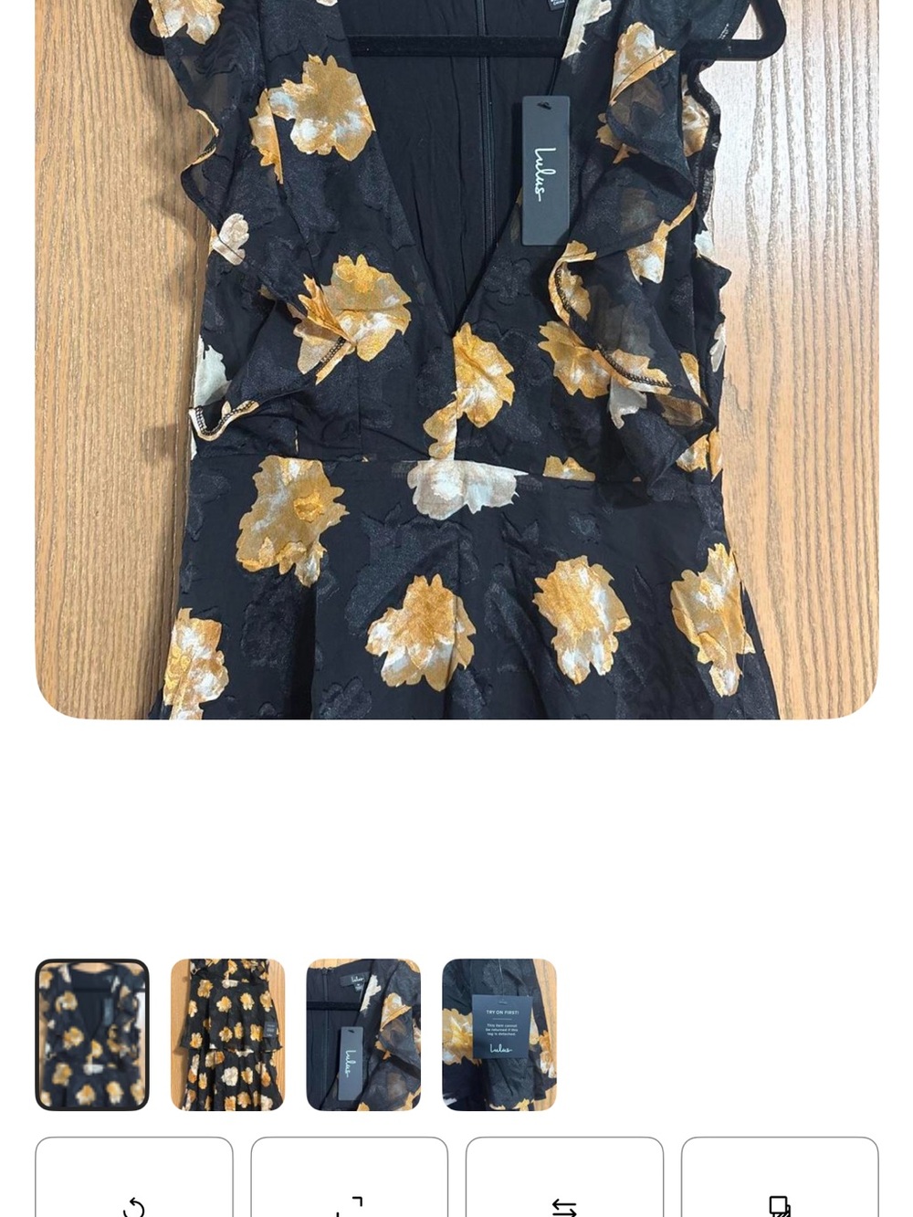 Lulu's Black Floral Ruffle Dress with Gold Flowers